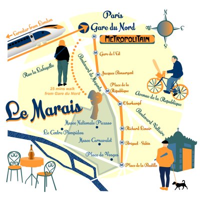 Karte von Le Marais, Paris von Claire Huntley