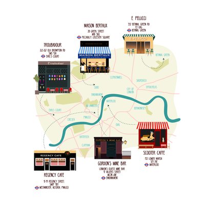 Karte der einzigartigen Londoner Restaurants und Bars von Claire Huntley
