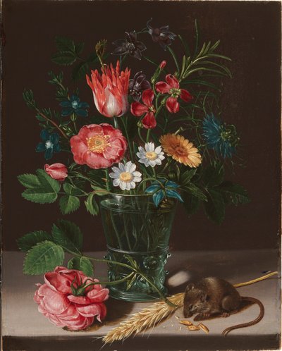 Blumen in einer Vase mit einer nagenden Maus von Clara Peeters