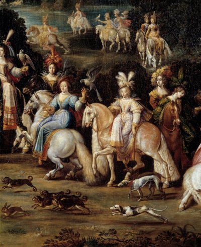Falkenjagd (Detail) von Claude Deruet von Claude Deruet