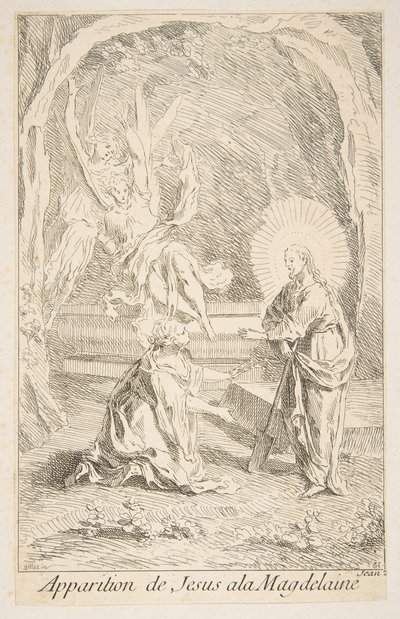 Christus erscheint Maria Magdalena. Schöpfer: Claude Gillot, Jacques Gabriel Huquier von Claude Gillot, Jacques Gabriel Huquier