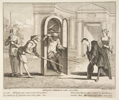 Harlekin, Kaiser auf dem Mond, n.d. von Claude Gillot, Jacques Gabriel Huquier