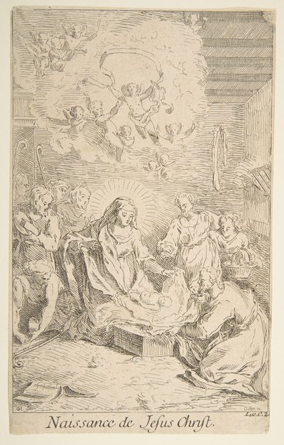 Geburt Christi. Schöpfer: Claude Gillot, Jacques Gabriel Huquier von Claude Gillot, Jacques Gabriel Huquier