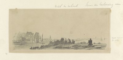 Landschaft mit Kanal, Anglern und Milchmann von Claude Henri Watelet (possibly)