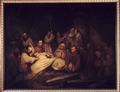 Der Graf von Comminges. Letzte Szene der Denkwürdigkeiten des Grafen von Comminges, die den Grafen von Comminges zeigt, wie er Adelaide nach seinem Tod erkennt. von Claude Jacquand