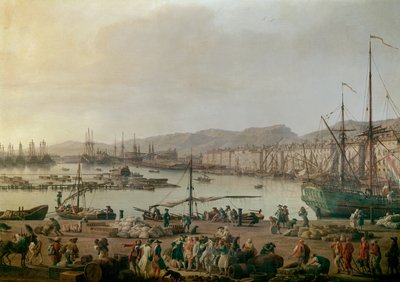 Ansicht des Hafens von Toulon. Detail, der alte Hafen, Ansicht vom Küstenbereich der Geschäfte. Gemälde von Joseph Vernet (1714-1789), 1756. Paris, Musée de la Marine - Ansicht des Seehafens von Toulon. Detail. Gemälde von Joseph Vernet (1714-1789), Öl auf von Claude Joseph Vernet