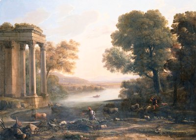 Eine pastorale Landschaft mit Ruinentempel, ca. 1638 von Claude Lorrain