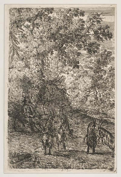 Vier Ziegen, linker Abschnitt von Die Ziegen, ca. 1630-33 von Claude Lorrain