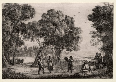Landschaft mit einem Bauerntanz Kleine Platte von Claude Lorrain