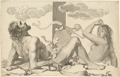 Adam und Eva am Fuße des Kreuzes von Claude Mellan