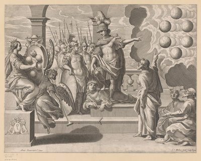 Allegorie mit Soldaten und dem Wappenschild der Medici von Claude Mellan