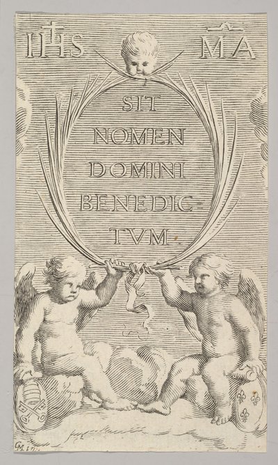 Zwei Engel auf Wolken sitzend von Claude Mellan