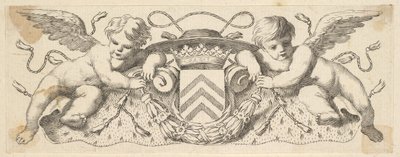 Zwei Engel mit den Waffen von Kardinal Richelieu, vor 1642 von Claude Mellan