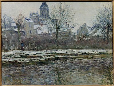 Schneeeffekt in Vetheuil oder Eglise de Vetheuil, neige von Claude Monet