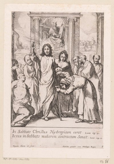Heilung des gelähmten Mannes und der krummen Frau am Sabbat von Claude Vignon