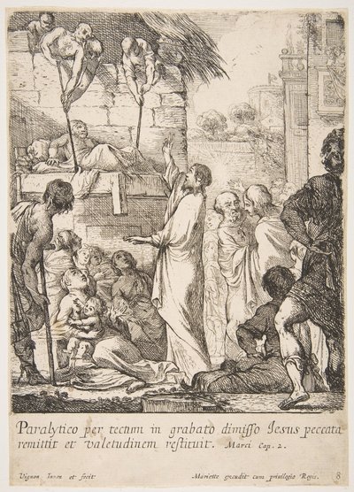 Heilung des Gelähmten, Jesus-Christus beweist durch die Heilung eines Gelähmten, dass er die Macht hat... von Claude Vignon