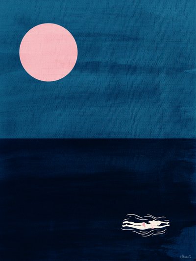Mitternachtsschwimmen rosa Mond abstrakte Ozeankunst von Claudia Spano'