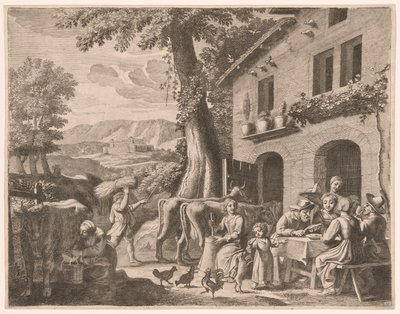 Ein Bauer am Tisch mit seiner Familie, Platte 13 aus Pastorales von Claudine Bouzonnet Stella