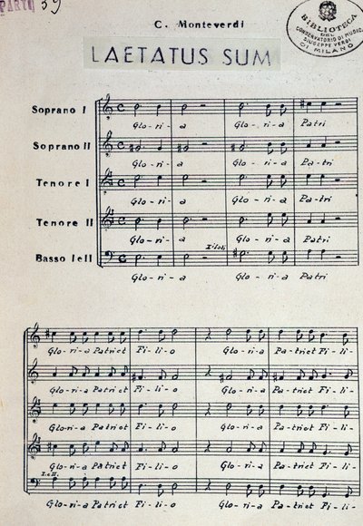 Musikalische Partitur von Dixit dominus von Monteverdi von Claudio Monteverdi