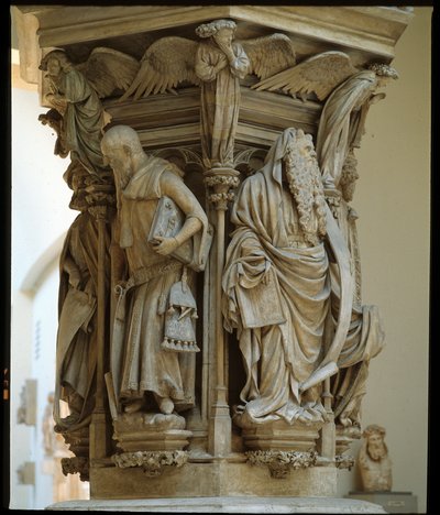 Brunnen des Moses - Skulptur, anerkannt als Meisterwerk des niederländischen Künstlers Claus Sluter (1340-1405/6) - Flämische Gotik: Sockel mit den Darstellungen von Daniel, Zacharias, Jesaja (links), Moses (rechts), Jeremia und David von Claus Sluter (135 von Claus Sluter