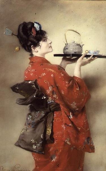 Porträt einer europäischen Dame im japanischen Kostüm von Clemens von Pausinger