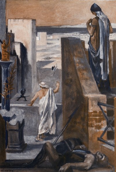 Hektors Eltern bitten ihn, den Kampf zu vermeiden. Illustration von Clement Gontier für Homers 