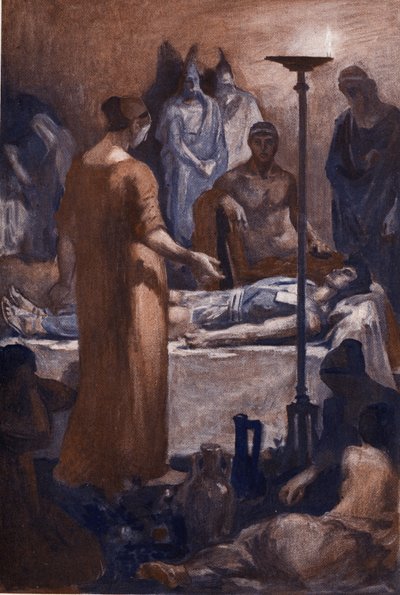 Die Klage der Briseis (beim Anblick der Wunden von Patroklos). Illustration von Clement Gontier für Homers 