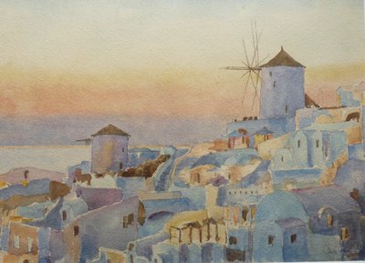 Santorini Oia – Sonnenuntergang, Beleuchtungszeit, 2019 von Clive Wilson