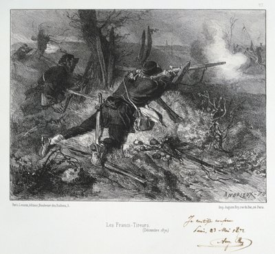 Deutsch-Französischer Krieg 1870-1871: Französische Schützen. Aus einer Serie von Lithografien von Clement August Andrieux über die Nationalgarden. von Clément Auguste Andrieux