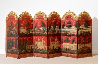 Biombo mit Ansichten von Mexiko-Stadt von Colonial Spanish