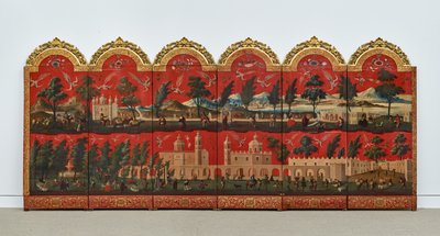 Biombo mit Ansichten von Mexiko-Stadt von Colonial Spanish