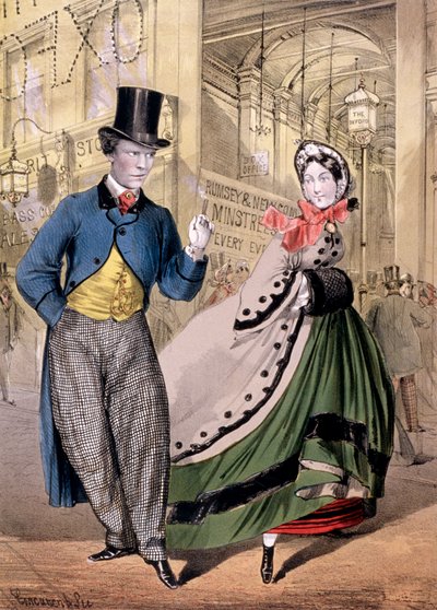 Eine Dame und ein Herr am Eingang zur Oxford Music Hall, Oxford St, Westminster, ca. 1860 von Concanen and Lee