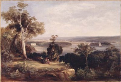Bewaldete Landschaft mit Fernblick auf Sydney von Conrad Martens
