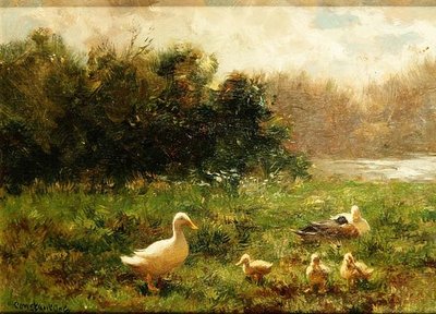 Ente und Entenküken am Flussufer von Constant Artz