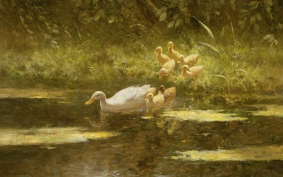 Ente mit Entenküken am Flussufer von Constant Artz