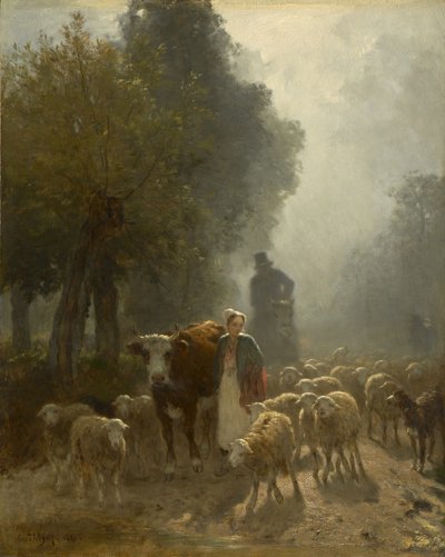 Zum Markt an einem nebligen Morgen, 1851 von Constant Emile Troyon