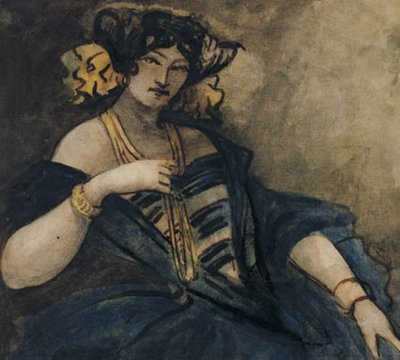 Sitzende, elegant gekleidete Frau, Halbfigur von Constantin Guys