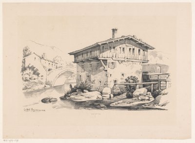 Haus und Wassermühle im Bergdorf von Constantinus Cornelis Huysmans