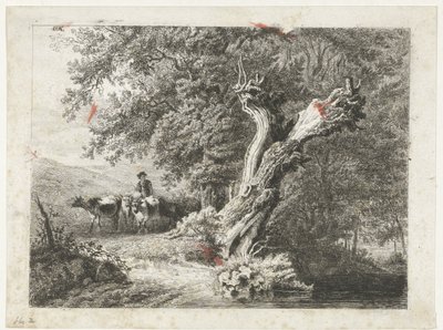Landschaft mit kahlem Baum und Hirte von Constantinus Cornelis Huysmans