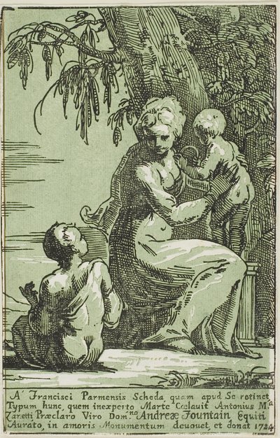 Eine Frau am Fuße eines Baumes mit einem Kind von Conte Antonio Maria Zanetti the Elder