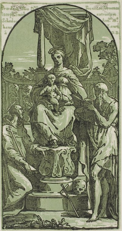 Madonna mit Kind auf dem Thron, St. Hieronymus und St. Franziskus von Conte Antonio Maria Zanetti the Elder