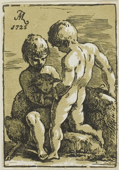 Zwei Kinder streicheln ein Lamm von Conte Antonio Maria Zanetti the Elder
