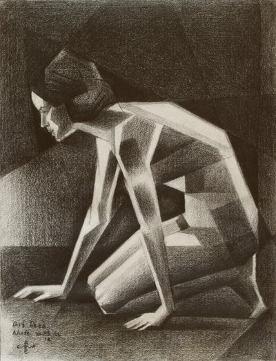 Geometrische kauernde Frau von Corné Akkers