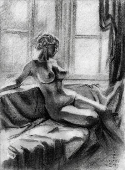 Nachdenklicher Akt am Fenster von Corné Akkers