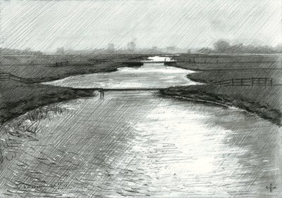 Ruhige Flusslandschaftsskizze von Corné Akkers