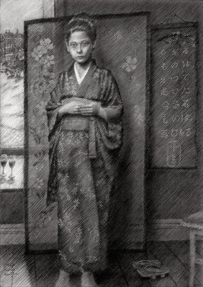 Nachdenklicher Junge im Kimono von Corné Akkers