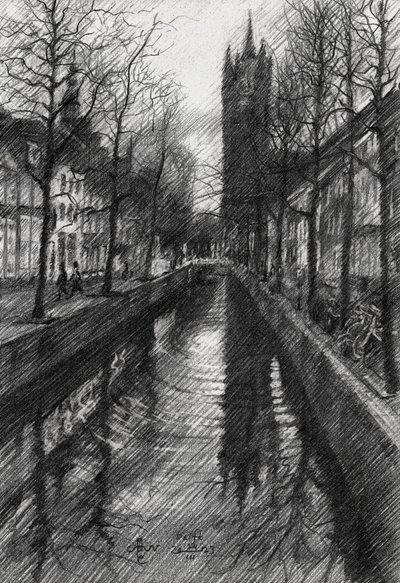 Winter Stadtkanal Skizze von Corné Akkers