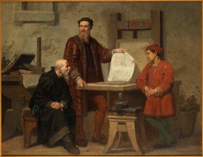 Die Erfindung der Druckkunst oder Gutenberg bei der Arbeit (Mitte des 19. Jahrhunderts) von Corneille Seghers