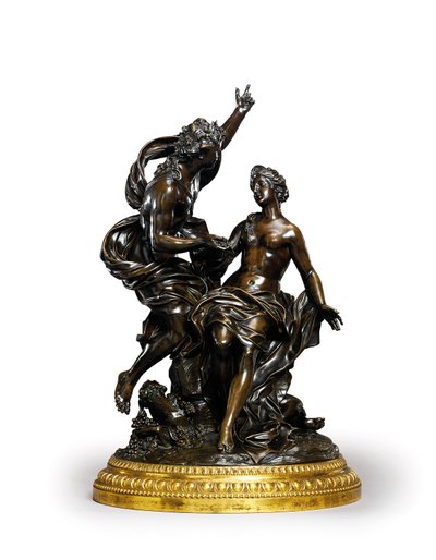 Eine Louis XIV Bronzegruppe, Darstellung von Bacchus und Ariadne, ca. 1704 von Corneille van Cleve