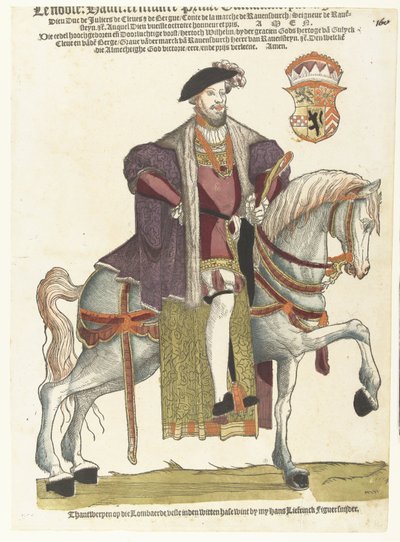 Porträt von Herzog Wilhelm von Kleve, Jülich und Berg, Graf von Mark, Herr von Ravenstein zu Pferd von Cornelis Anthonisz. (manner of)